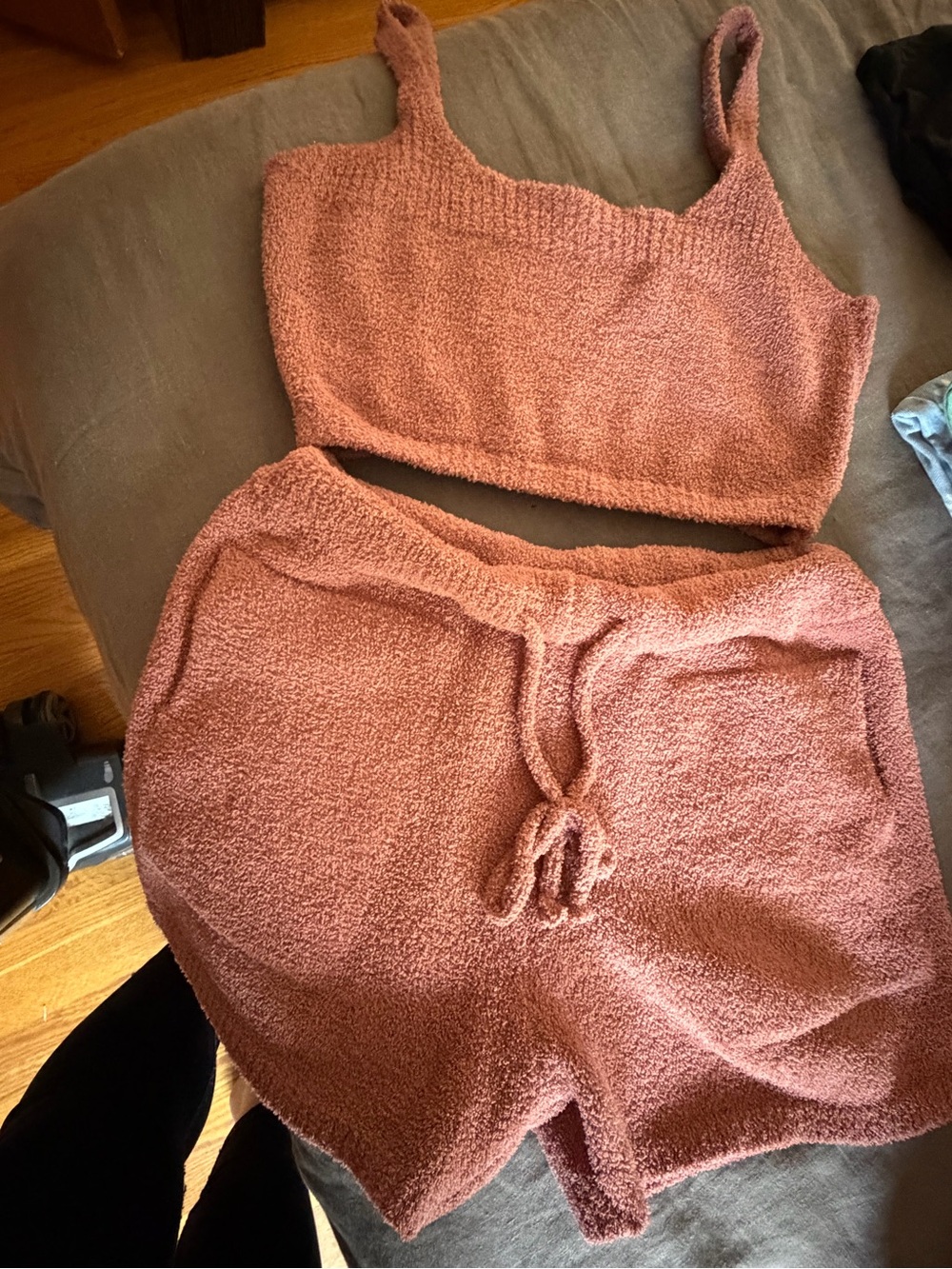 Cozy Rose Pink Terry Knit Crop Top & Shorts Set